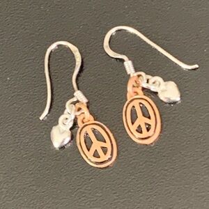 Vintage LA 925 Sterling Silver Peace & Heart Dangle Earrings - LA Gem & jewelry